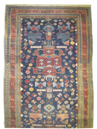 Sejshour Kouba Caucasian antique, 330 x 123 (cm) 10' 10" x 4' carpet ID: K-3461
The knots, the warp and the weft threads are hand spun wool, the black color is oxidized, certain  ...