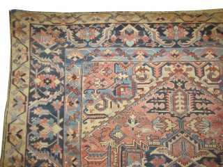 
Serapi-Heriz Persian knotted circa in 1885 antique, 345 x 277 (cm) 11' 4" x 9' 1"  carpet ID: P-3187
The black color is oxidized, certain places the pile is slightly short, in  ...