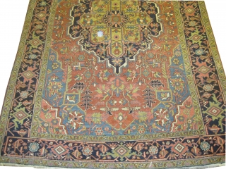 	

Serapi-Heriz Persian knotted circa in 1905 antique,  352 x 237 (cm) 11' 6" x 7' 9" 
 carpet ID: P-5130
The black color is oxidized, finely knotted, certain places the pile is  ...