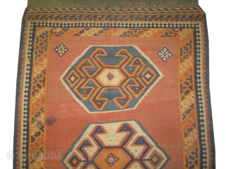 

Qashqai Kelim Persian, woven circa 1930, 145 x 224 cm, ID: SA-1608
Vegetable dyes, the orange is synthetic, woven with hand spun 100% wool, the background color is rust, the center three medallions  ...