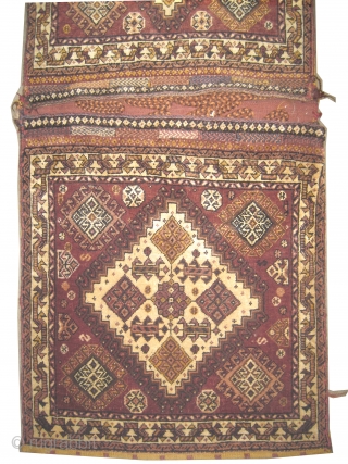 Khurjin Qashqai Persian circa 1915 antique, collector's item, Size: 113 x 58 (cm) 3' 8" x 1' 11"  carpet ID: K-474
High pile, perfect condition, the center medallion is ivory, fine knotted,  ...