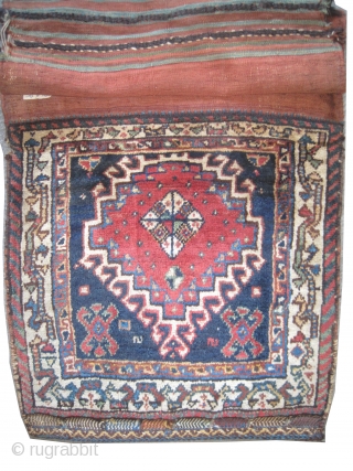 Qashqai saddle-bag Persian circa 1905 antique. Collector's item. Size: 109 x 58 (cm) 3' 7" x 1' 11"  carpet ID: SA-473
The knots are hand spun lamb wool, the warp and the  ...