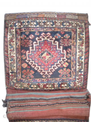 Qashqai saddle-bag Persian circa 1905 antique. Collector's item. Size: 109 x 58 (cm) 3' 7" x 1' 11"  carpet ID: SA-473
The knots are hand spun lamb wool, the warp and the  ...