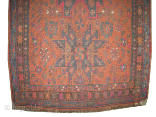 Soumak Caucasian, antique, collectors item, 122 x 212 cm, ID: A-992
The black color is oxidized, very finely woven with hand spun 100% wool and Soumak technique, at the center three Caucasian Lezgi  ...