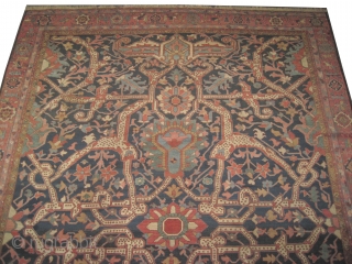 Bakshaïsh Heriz Persian circa 1900 antique. Size: 452 x 316 (cm) 14' 10" x 10' 4"  carpet ID: P-1928
Knotted with Senneh knots, the background color is indigo, the surrounded large border  ...