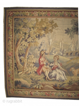 
French tapestry antique, 120 x 180 cm, ID: MZ-1 
Hand woven with hand spun wool, in perfect condition, mixed with wool and silk, the snow white is silk.
     