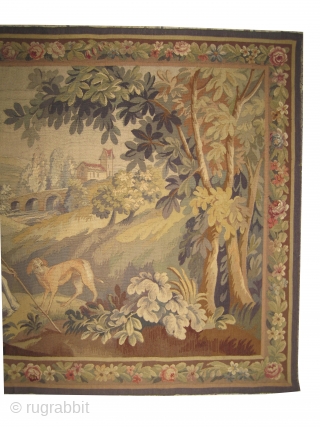 
French tapestry antique, 120 x 180 cm, ID: MZ-1 
Hand woven with hand spun wool, in perfect condition, mixed with wool and silk, the snow white is silk.
     