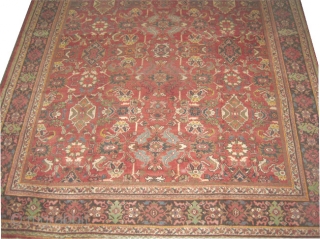 Mahal Persian circa 1910 antique, Size: 440 x 326 (cm) 14' 5" x 10' 8" 
 carpet ID: P-5261
All over geometric design, the background color is rust, the surrounded large border is  ...