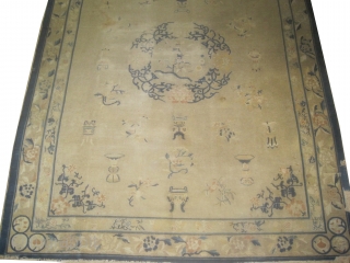 	

Ningxia Chinese, Size: 317 x 255 (cm) 10' 5" x 8' 4"  carpet ID: P-5950
Certain places the pile is used, from the two edges the last tiny borders are missing, the  ...