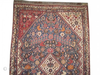 Qashqai Mille fleurs Persian, knotted circa in 1905 antique, 236 x 146 (cm) 7' 9" x 4' 9"  carpet ID: K-2970
The knots, the warp and the weft threads are mixed with  ...