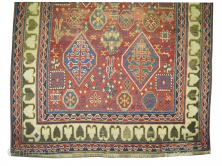 	

Bordjalou-Kazak Caucasian knotted circa in 1870 antique, collector's item, 275 x 140 (cm) 9'  x 4' 7"  carpet ID: K-3449
The black color is oxidized, the background color is rust, the  ...