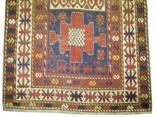 
 	

Karatchoph Caucasian knotted circa in 1860 antique, collector's item.  210 x 125 (cm) 6' 11" x 4' 1"  carpet ID: K-5475
The black colour is oxidized, the background color is  ...