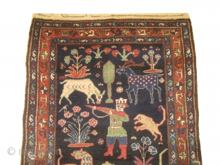 Enjilaz Persian, knotted circa in 1916, antique, 119 x 192 cm, carpet ID: DD-21
Indigo background designed with animals and trees, high pile in perfect condition and in its original shape, unique example,  ...