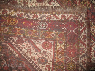 Qashqai Persian, knotted circa in 1905 antique, collector's item, 310 x 206 (cm) 10' 2" x 6' 9"  carpet ID: P-4608
The black knots are oxidized. The knots, the warp and the  ...