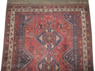 


Shiraz Persian, knotted circa 1930, 316 x 220 (cm) 10' 4" x 7' 3"  carpet ID: P-5970
The black knots are oxidized. The knots, the warp and the weft threads are mixed  ...