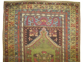 Kirshehir Anatolian prayer, antique, collectors item, 177 x 127 cm, ID: K-3811
The knots are hand spun wool, the black knots are oxidized, the warp and the weft threads are 100% wool, prayer  ...