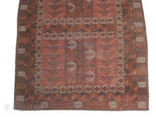 

Engsi Turkmen knotted circa 1870 antique, collectors item, 145 x 184 cm, ID HGW-3
Vegetable dyes, both edges are finished with kilim, the shirazi borders are woven on two lines with goat hair,  ...
