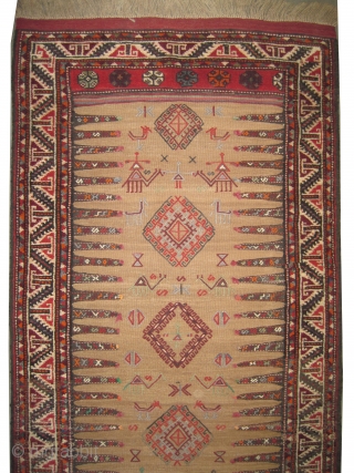 	

 Soufre Persian old. Size: 190 x 100 (cm) 6' 3" x 3' 3"  carpet ID: K-4182
Woven and knotted with hand spun wool, the background is flat woven with camel hair,  ...