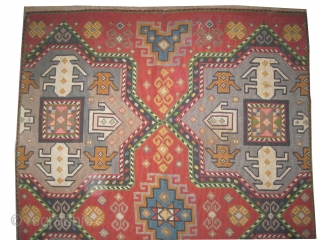 	

Swedish needle point, embroidered circa in 1925, old,  263 x 188 (cm) 8' 7" x 6' 2"  carpet ID: A-634
Art Deco period, geometric design built with hand spun wool, in  ...