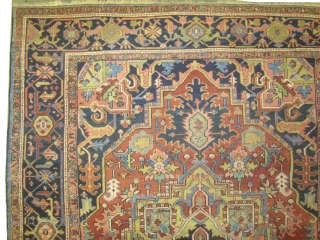 Heriz Persian. knotted circa in 1925 antique, 360 x 256 (cm) 11' 10" x 8' 5"  carpet ID: P-6145
The black knots are oxidized, the knots are hand spun wool, the selvages  ...