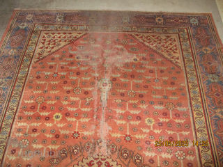 

Samarkand, knotted circa 1935, 182 x 280 cm, ID: MMJ-3
The background is light terracotta, the four corners and the center medallion are beige, the surrounded large border is blue, the shirazi borders  ...