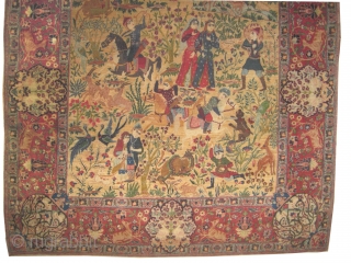 Pictorial Tabriz Persian, knotted circa in 1925, semi antique, collector's item, 211 x 144 (cm) 6' 11" x 4' 9"  carpet ID: K-2757
Historical subject, the knots are hand spun lamb wool,  ...