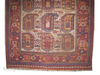 Khamseh Persian knotted circa in 1890 antique. 167 x 126 (cm) 5' 6" x 4' 2"  carpet ID: K-4083
The knots, the warp and the weft threads are 100% wool. Both edges  ...