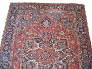 Heriz Persian knotted circa in 1920 antique, 348 x 258 (cm) 11' 5" x 8' 6"  carpet ID: P-5116
The knots are hand spun wool, the black knots are oxidized, the selvages  ...