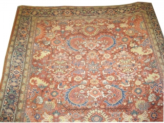 	

Heriz Persian knotted circa in 1920 antique,  345 x 278 (cm) 11' 4" x 9' 1"  carpet ID: P-5855
The black knots are oxidized, the knots are hand spun wool, the  ...