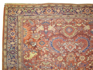 	

Heriz Persian knotted circa in 1920 antique,  345 x 278 (cm) 11' 4" x 9' 1"  carpet ID: P-5855
The black knots are oxidized, the knots are hand spun wool, the  ...