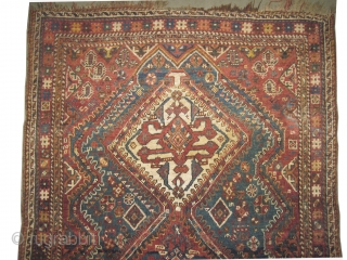 Qashqai Persian, knotted circa in 1915 antique, collector's item, 185 x 112 (cm) 6' 1" x 3' 8"  carept ID: K-5202
The black color is oxidized, the knots, the warp and the  ...