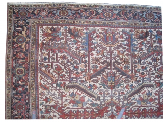 Heriz Persian knotted circa in 1928, 300 x 260 (cm) 9' 10" x 8' 6"  carpet ID: P-3931
The knots are hand spun wool, the black knots are oxidized, the background colour  ...