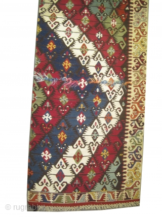 Rihanli kelim Anatolian, woven circa 1860 antique, collectors item, 474 x 83 cm, ID: A-1158
Woven with hand spun wool and the white color is woven with cotton, in it is original shape.

 