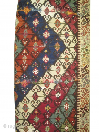Rihanli kelim Anatolian, woven circa 1860 antique, collectors item, 474 x 83 cm, ID: A-1158
Woven with hand spun wool and the white color is woven with cotton, in it is original shape.

 