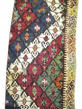 Rihanli kelim Anatolian, woven circa 1860 antique, collectors item, 474 x 83 cm, ID: A-1158
Woven with hand spun wool and the white color is woven with cotton, in it is original shape.

 