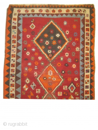 Gabbeh Nomad Persian, knotted circa in 1918 antique, collectors item,  234 x 140 (cm) 7' 8" x 4' 7" carpet ID: DD-39
The warp and the weft threads are mixed with wool  ...