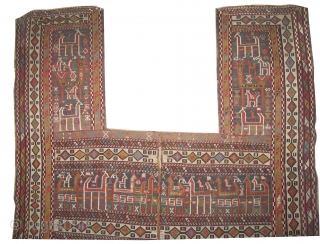 
Vernneh horse cover Caucasian, woven circa 1910 antique, collectors item, 170 x 131 cm, ID: A-209
Woven with hand spun wool, the white design is cotton, with peacocks, in perfect condition and in  ...