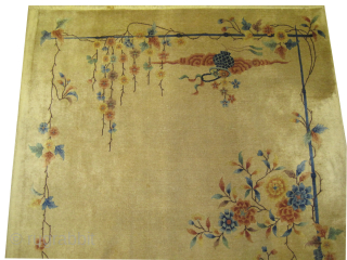 Art Deco Chinese carpet, knotted circa 1925 antique, 213 x 296 cm, ID: P-4429
In acceptable condition, the knots are hand spun lamb wool, finely knotted, single example, a creation and rare example,  ...