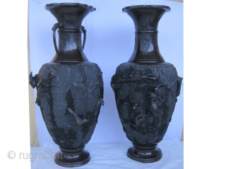 	

European vases circa 1870 antique, collector's item, Size: 46 x 20 (cm) 1' 6" x 8"  carpet ID: FR-4 
A pair of European bronze vases, decorated with flowers and animals as  ...