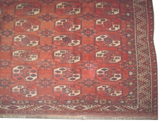 	

Kizyl Ayak Turkmen main carpet, antique, collectors item,  220 x 220 (cm) 7' 3" x 7' 3"  carpet ID: P-4786
The knots are hand spun \wool, the brown color is oxidized,  ...