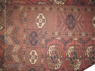 
Tekke Boukhara Turkmen, knotted circa in 1840, antique, collectors item, 224 x 188 (cm) 7' 4" x 6' 2"  carpet ID: P-5124
The knots are hand spun lamb wool, the warp and  ...