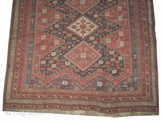 
Afshar Persian knotted circa in 1905 antique, collector's item, 260 x 212 (cm) 8' 6" x 6' 11"  carpet ID: P-5303
The black color is oxidized, the edges are finished with tiny  ...