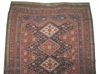 
Afshar Persian knotted circa in 1905 antique, collector's item, 260 x 212 (cm) 8' 6" x 6' 11"  carpet ID: P-5303
The black color is oxidized, the edges are finished with tiny  ...