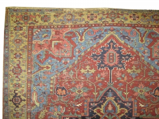 
Serapi-Heriz Persian knotted circa in 1905 antique, 325 x 231 cm  carpet ID: P-5651
The black knots are oxidized, the knots are hand spun wool, the selvages are woven on two lines  ...