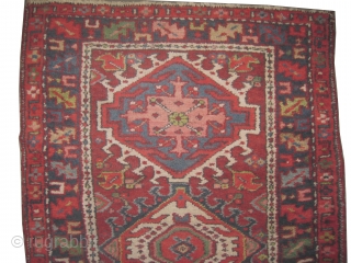 
Karadja Persian, old, 133 x 90 (cm) 4' 4" x 2' 11"  carpet ID: K-2447
The black knots are oxidized, the knots are hand spun wool, the background color is rust, the  ...