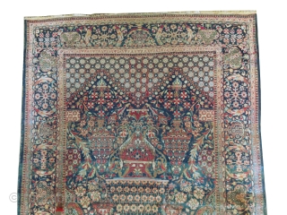 Kashan Persian knotted circa in 1928, 220 x 140 (cm) 7' 3" x 4' 7"  carpet ID: K-2993
The knots are hand spun wool, the background color is indigo, vase design, the  ...