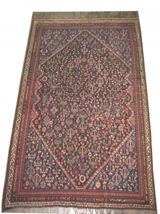 Mille Fleurs Qashqai Persian knotted circa in 1915 antique, collector's item, 194 x 121 (cm) 6' 4" x 4'  carpet ID: K-5230
Mille Fleure design, the black color is oxidized. The knots,  ...