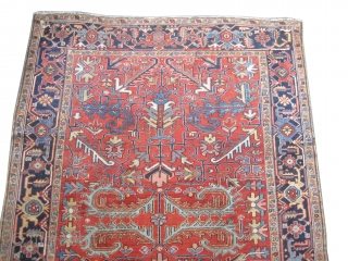 



Heriz Persian knotted circa in 1918 antique, 327 x 226 (cm) 10' 9" x 7' 5"  carpet ID: P-5322
The knots are hand spun lamb wool, the black knots are oxidized, the  ...