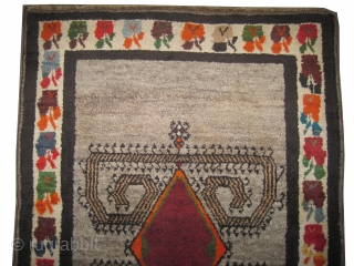Gabbeh Nomad Persian knotted circa in 1940 semi antique, collectors item. 186 x 128 cm  carpet ID: K-5499
The knots are hand spun lamb wool, the warp and the weft threads are  ...