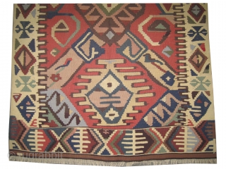 	

Bessarabian kilim  art deco period, collector's item,  285 x 150 (cm) 9' 4" x 4' 11"  carpet ID: A-932
In good condition, woven with hand spun wool, the warp and  ...